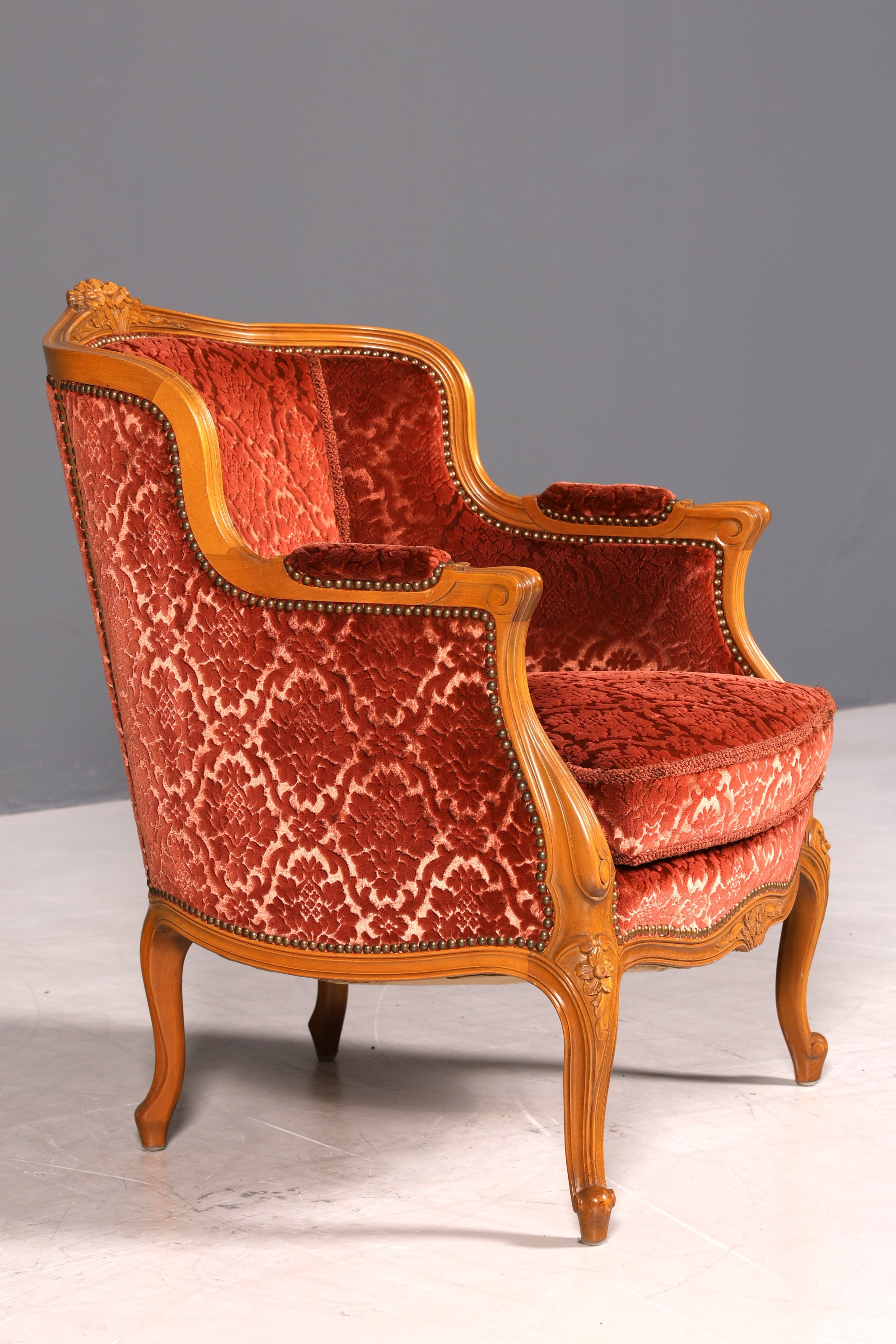 Edler Chippendale Armlehnsessel Barock Stil Sessel Samt Stoff Armchair Sessel 2 von 2