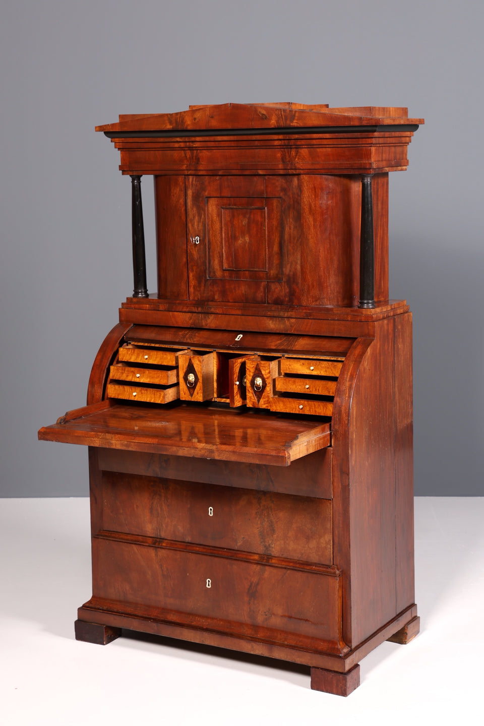 Traumhafter Biedermeier Sekretär um 1840 Rollladen Kommode Säulen Schrank
