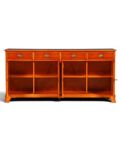 Hauptstadt Möblerei Heldense Sideboard aus englischer Eibe mit vier Schubladen und offenen Regalfächern