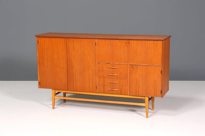 Schlichtes Mid Century Highboard Vintage Sideboard Danish Design Teak Holz Kommode 60er Jahre - Highboard