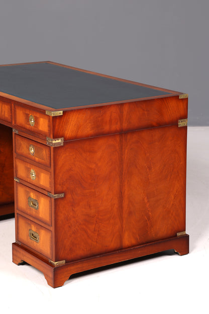 Edler Maritimer Schreibtisch Englischer Military Chest Bürotisch Office Table Echt Lederauflage Antik Vintage