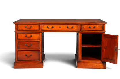 Hauptstadt Möblerei englischer Schreibtisch aus massivem Mahagoni mit Schubladen und offener Schranktür