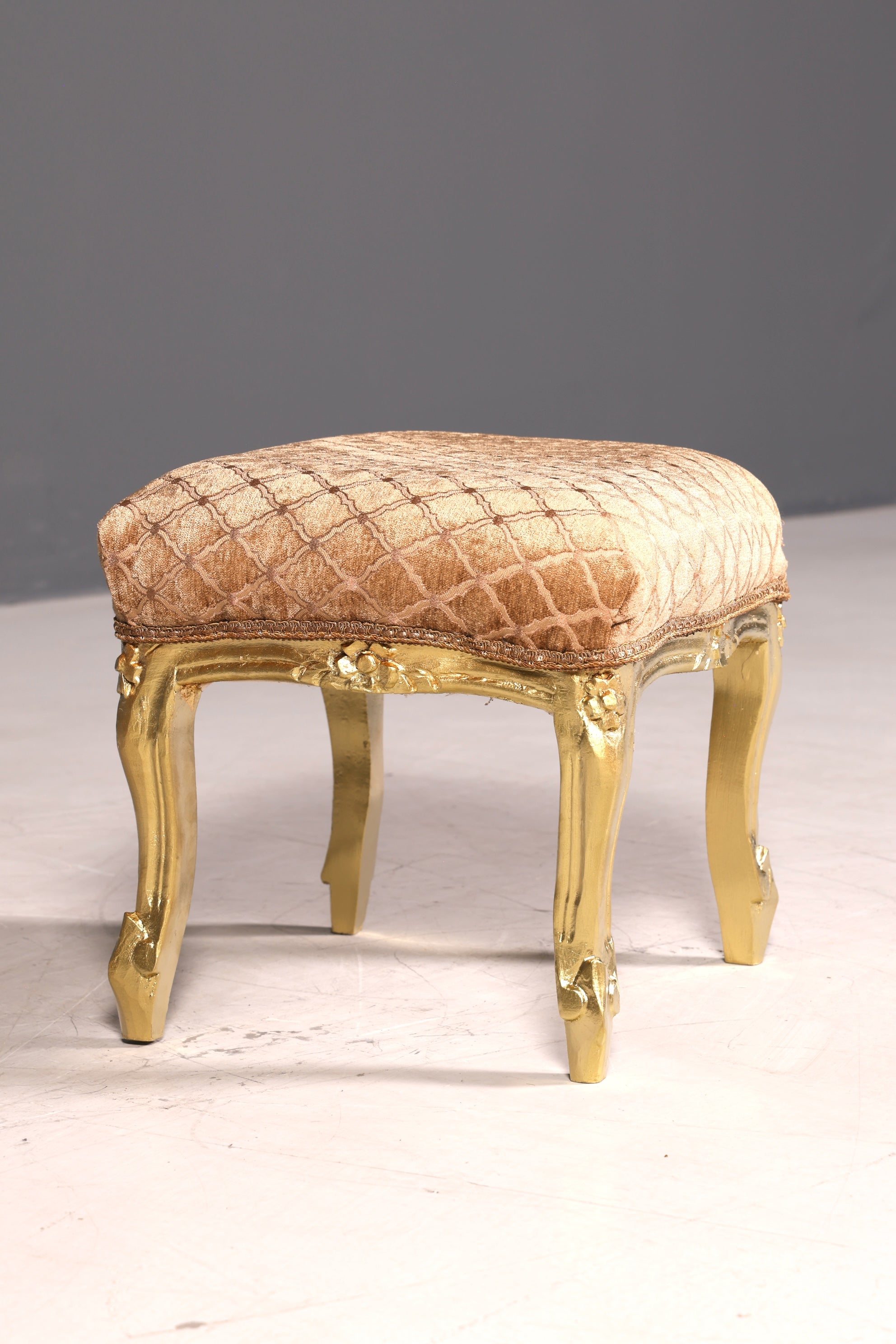 Traumhafter Barock Stil Hocker echt Holz Polster Schemel Fussablage