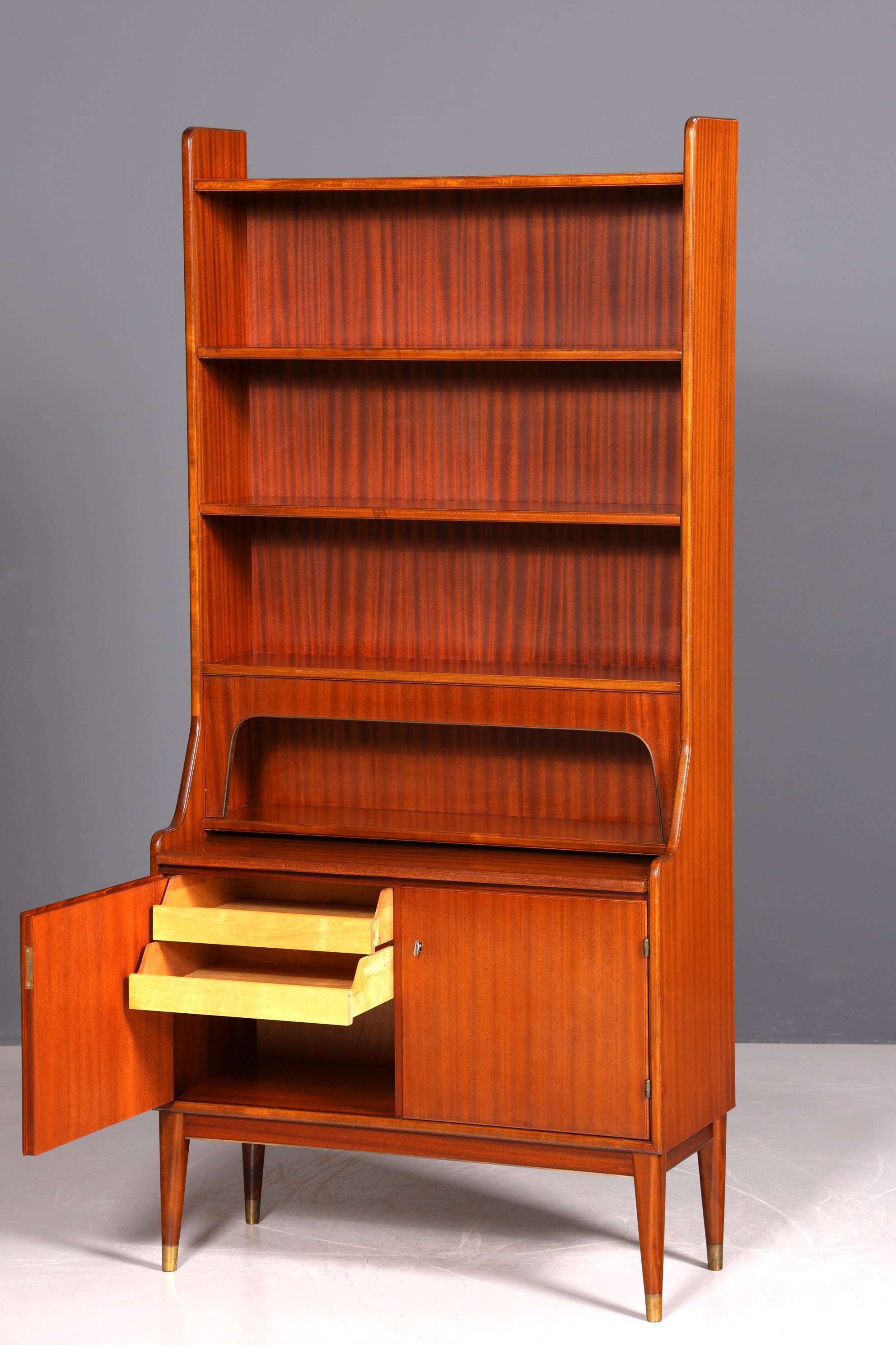 Wunderschöner Mid Century Schrank Bücherregal Vintage Sekretär Highboard Holz Regal