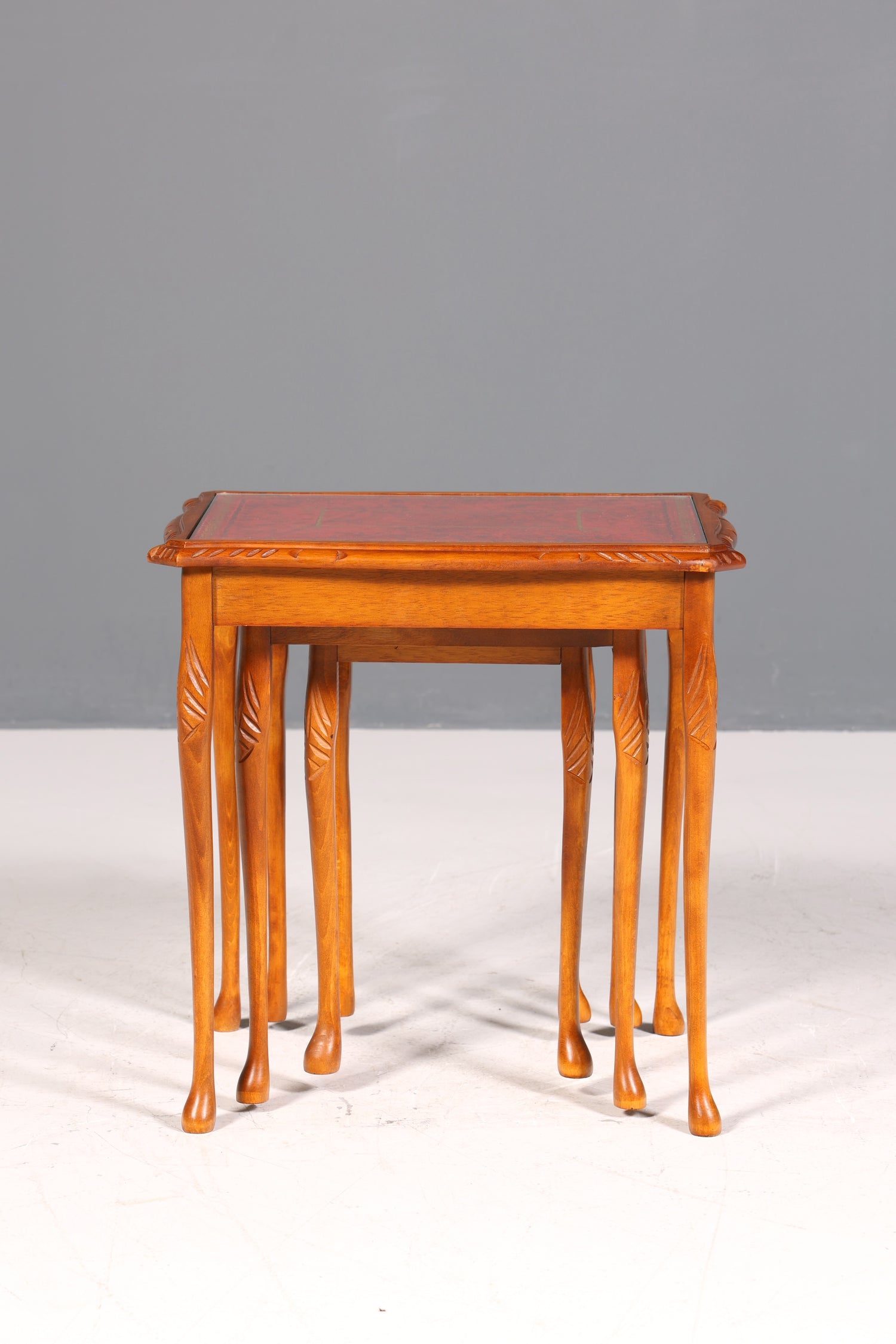 Wunderschöner Chippendale 3er Satz Beistelltisch Set Barock Stil echt Lederauflage Ablagetisch Set Tisch Set