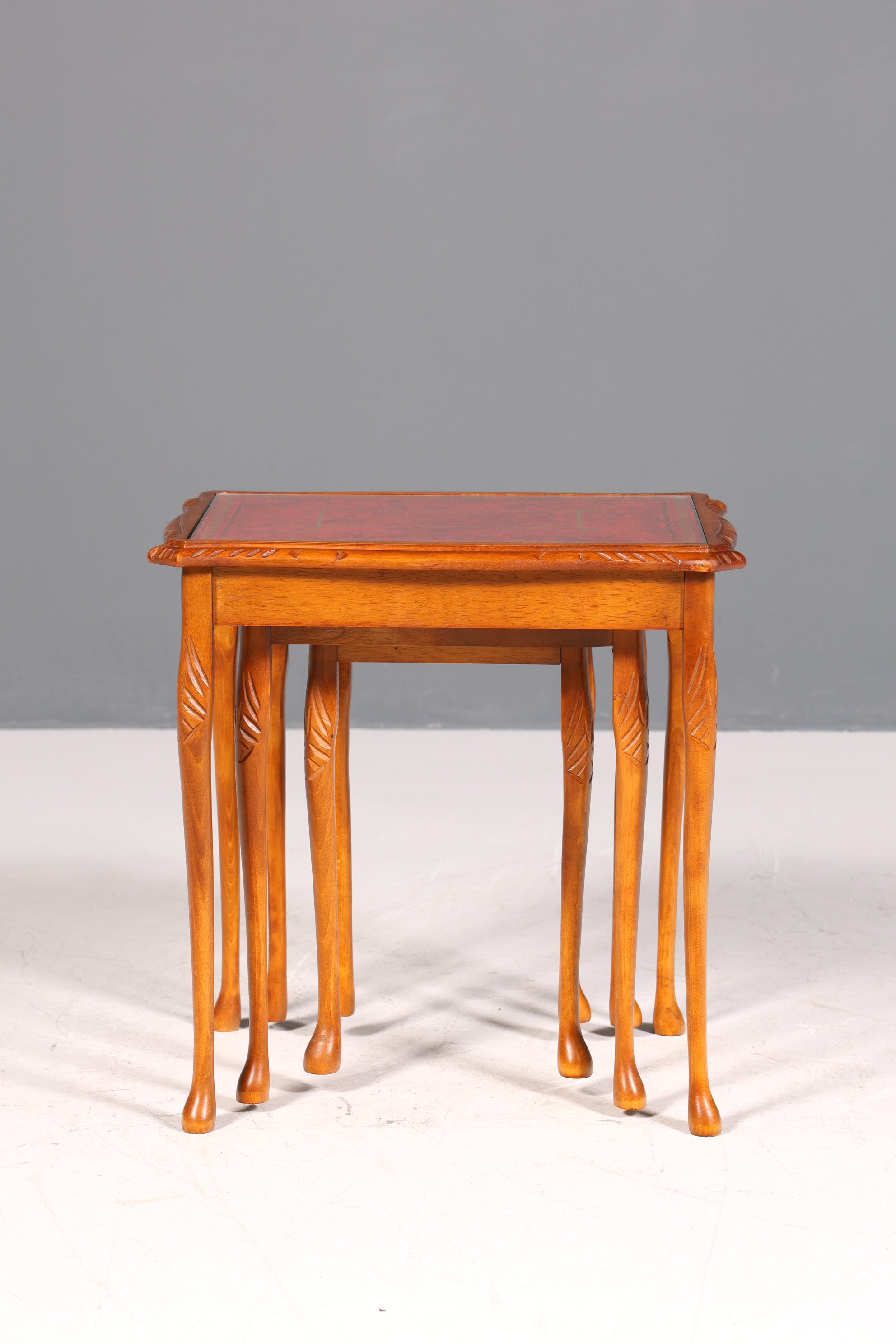 Wunderschöner Chippendale 3er Satz Beistelltisch Set Barock Stil echt Lederauflage Ablagetisch Set Tisch Set