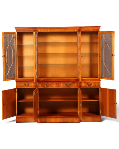 Hauptstadt Möblerei englische Vitrine aus Eibenholz mit verglasten Türen, Regalböden und Schubladen im klassischen Stil