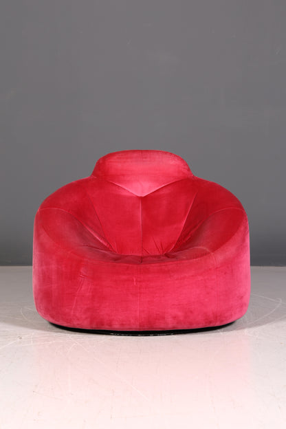Edler Ligne Roset Pumpkin Sessel mit Hocker Pink Samt Designer Loungesessel Pierre Paulin Pouf Vintage