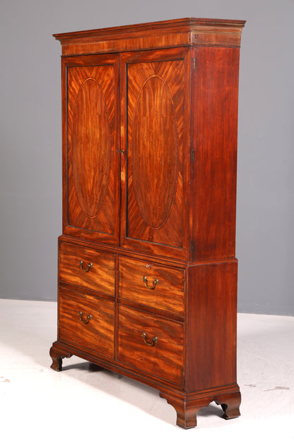 Beeindruckender Antiker Englischer Wäscheschrank Mahagoni Kleiderschrank um 1900 Dielenschrank Schrank