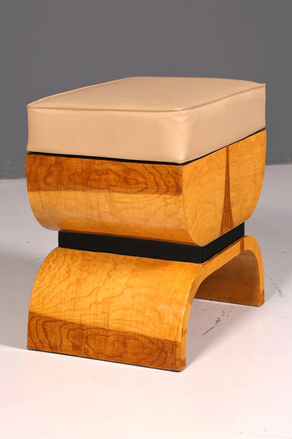 Wunderschöner Hocker im Art Deco Stil Birke Sitzhocker Fußhocker Fußbank Antik Vintage
