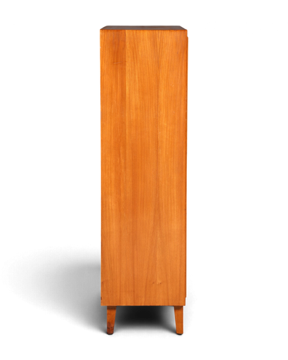 Hauptstadt Möblerei Mid Century Regal aus Holz mit schöner Maserung in Seitenansicht
