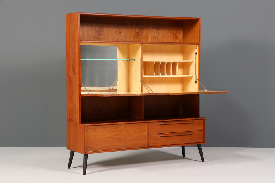 Edler Mid Century Schrank Vintage Highboard Sekretär Teak Holz Regal