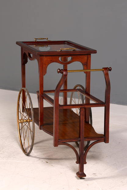 Wunderschöner filigraner Jugendstil Servierwagen Antik Glas Barwagen Teewagen um 1910