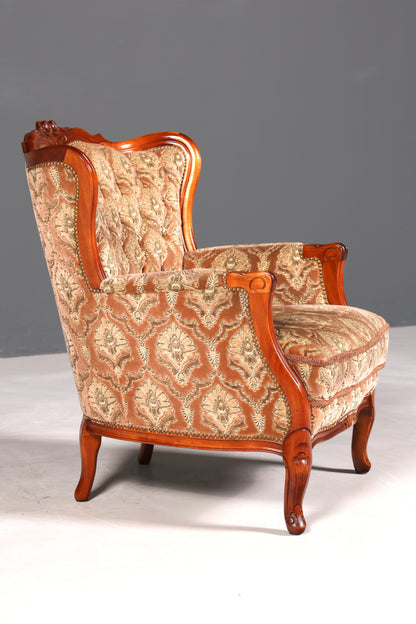 F901 Finish cm Edler Chippendale Armlehnsessel Barock Stil Sessel Armchair Samt Stoff Sessel