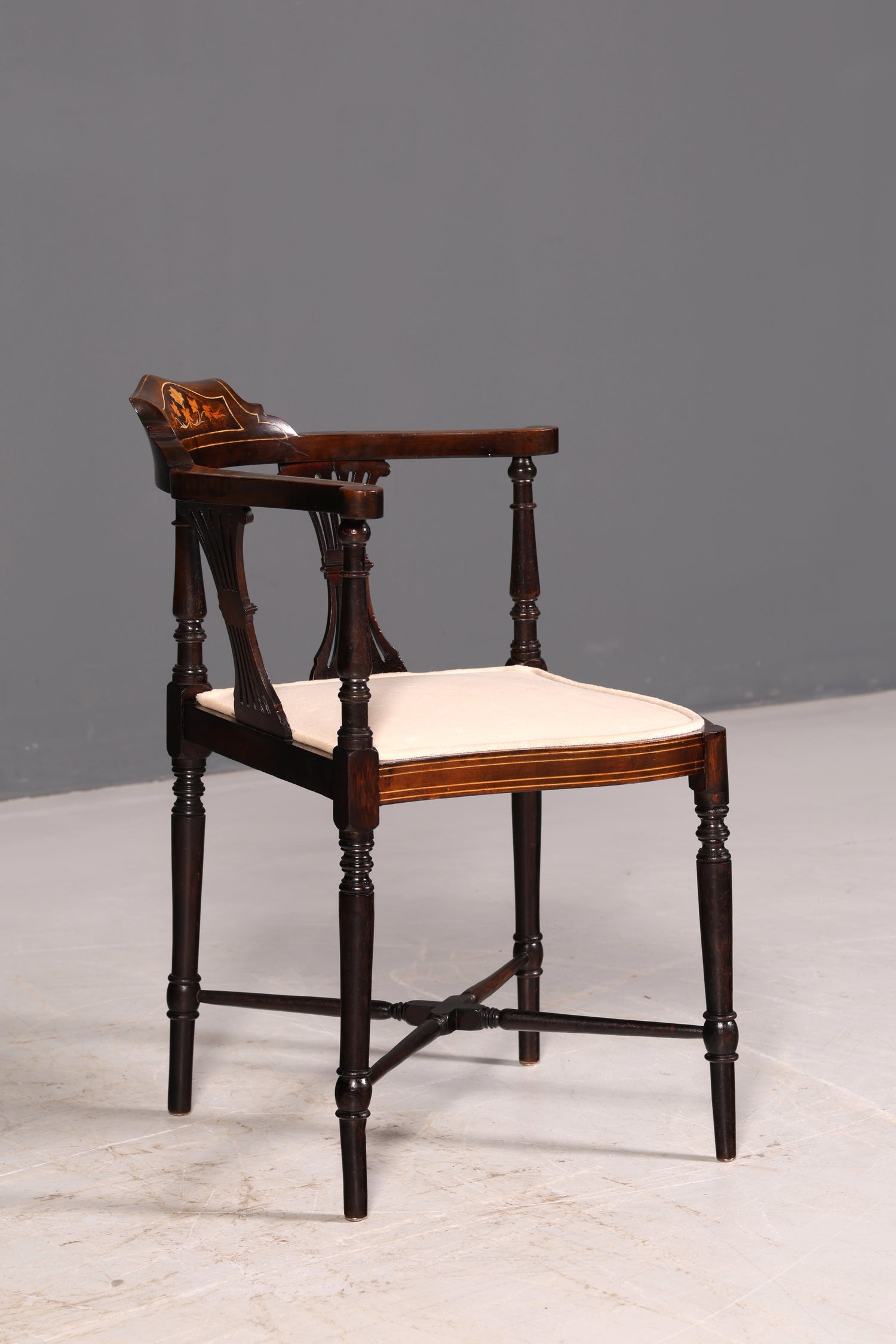 Wunderschöner Antiker Eckstuhl Corner Chair Englisch Edwardian Intarsien Armlehnstuhl Schreibtischstuhl Vintage 1 von 2