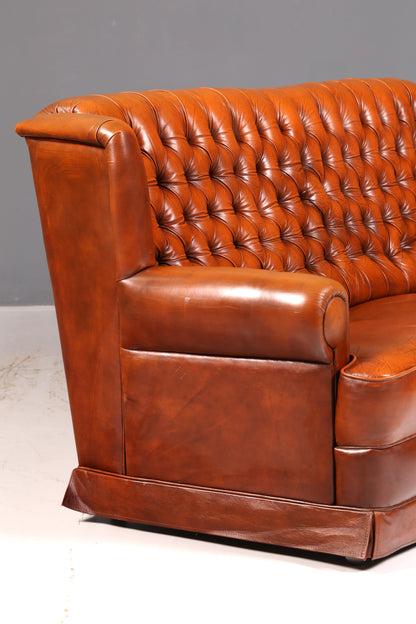 Wunderschönes Original Chesterfield Sofa 3-Sitzer Echt Leder Cognac Couch Englisch Ledersofa Vintage