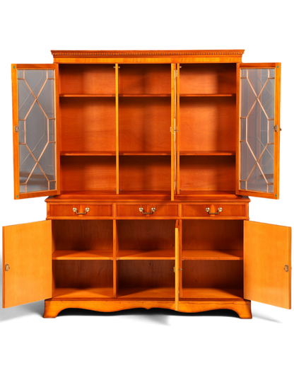 Hauptstadt Möblerei englische Vitrine aus Eibenholz mit Glasfronten, Schubladen und verstellbaren Regalböden