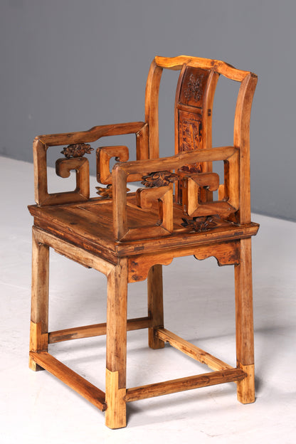 Wunderschöner Chinesischer Armlehnstuhl Stuhl China Ming Stil Qing Dynastie Holzstuhl Antik Asiatischer Sekretär Stuhl