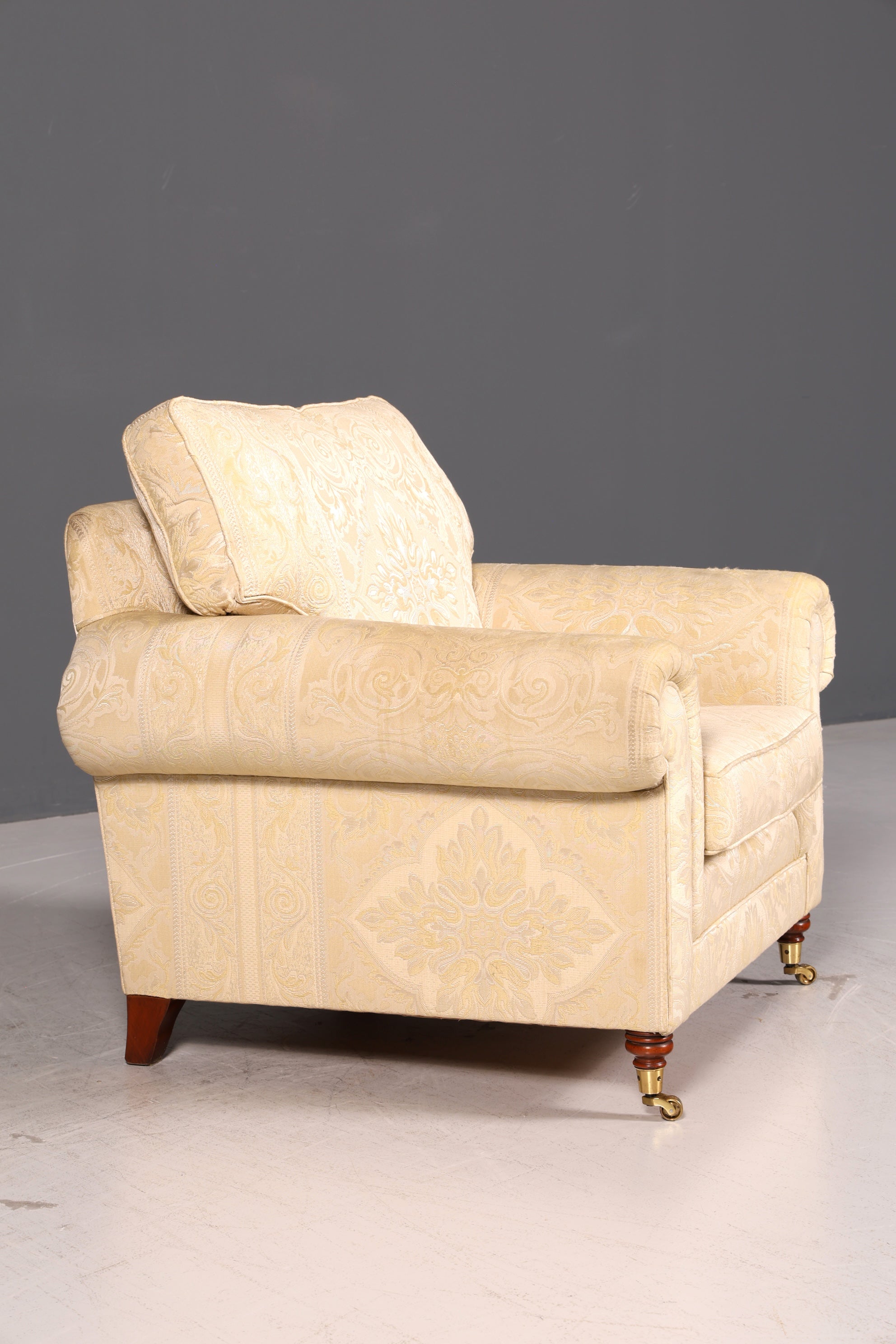 Wunderschöner Englischer Sessel Creme Gold Stoff Clubsessel Armlehnsessel Landhaus Loungesessel Vintage