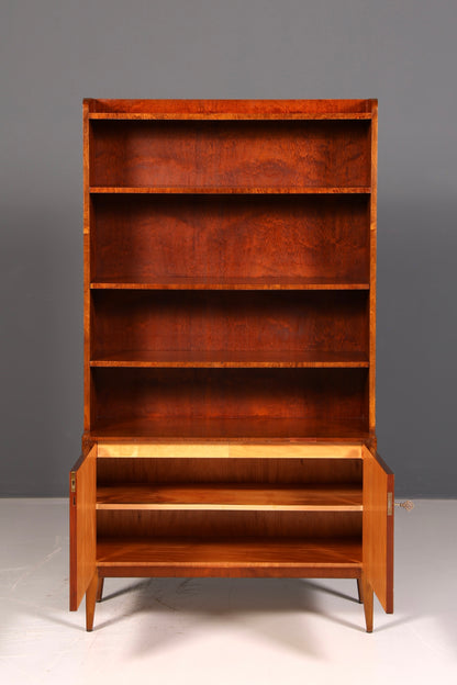 Simple mid-century bookcase, Danish design shelving cabinet, walnut, vintage retro 1960s wood
