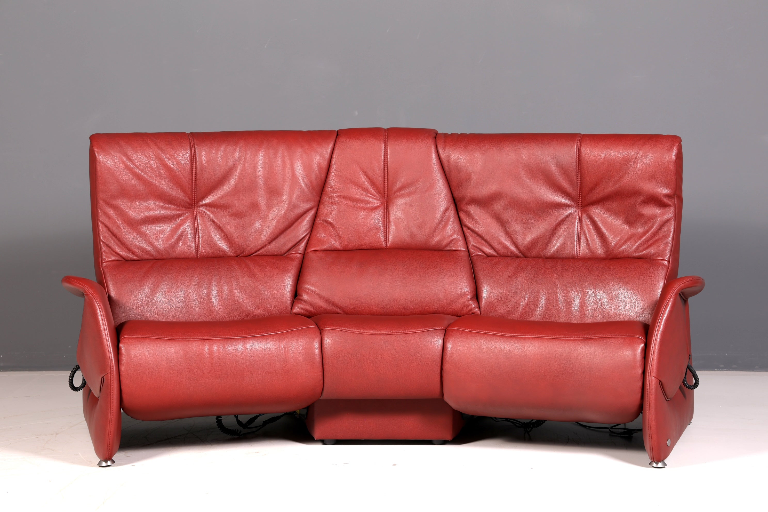 Edles Himolla Ledersofa Trapez 3-Sitzer Echt Leder Rot Relaxsofa Couch Sofa elektrisch verstellbar Vintage
