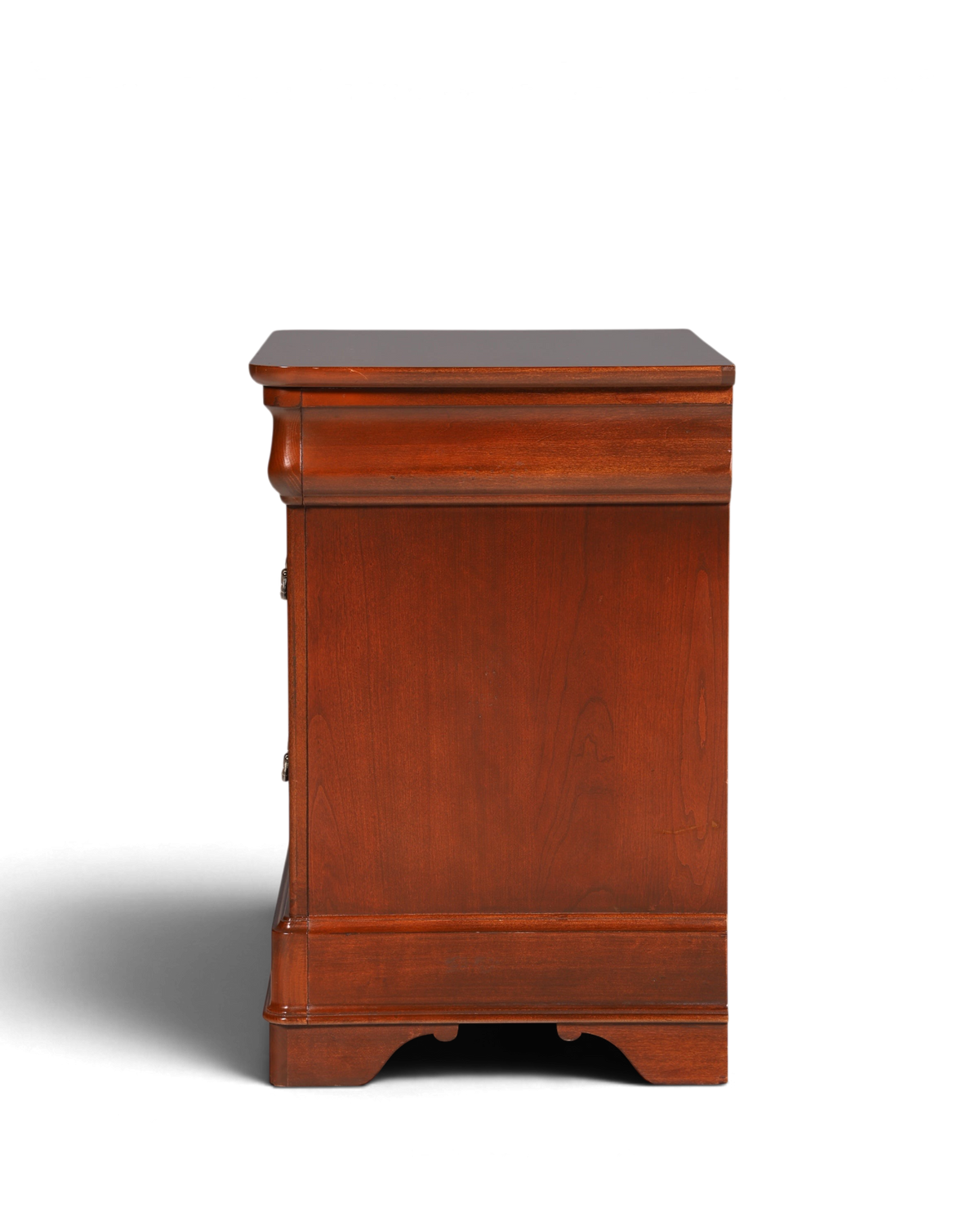 Hauptstadt Möblerei Nachttisch H820 aus dunkelbraunem Holz mit klassischem Design in Seitenansicht