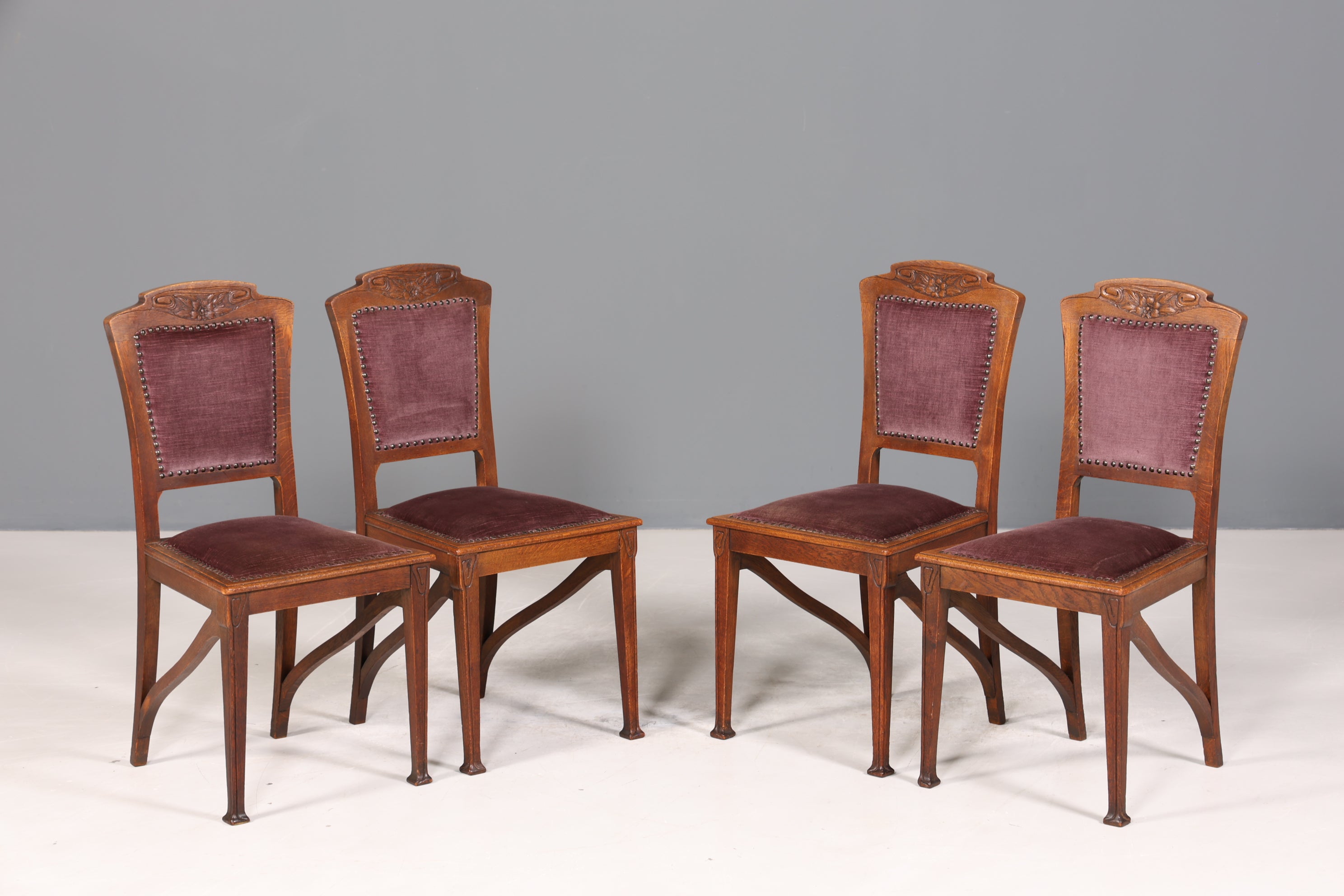 4x Wunderschöne Jugendstil Stühle Antik Stuhl Set Eiche Küchenstühle Esszimmer Stühle um 1900