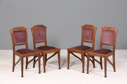 4x Wunderschöne Jugendstil Stühle Antik Stuhl Set Eiche Küchenstühle Esszimmer Stühle um 1900