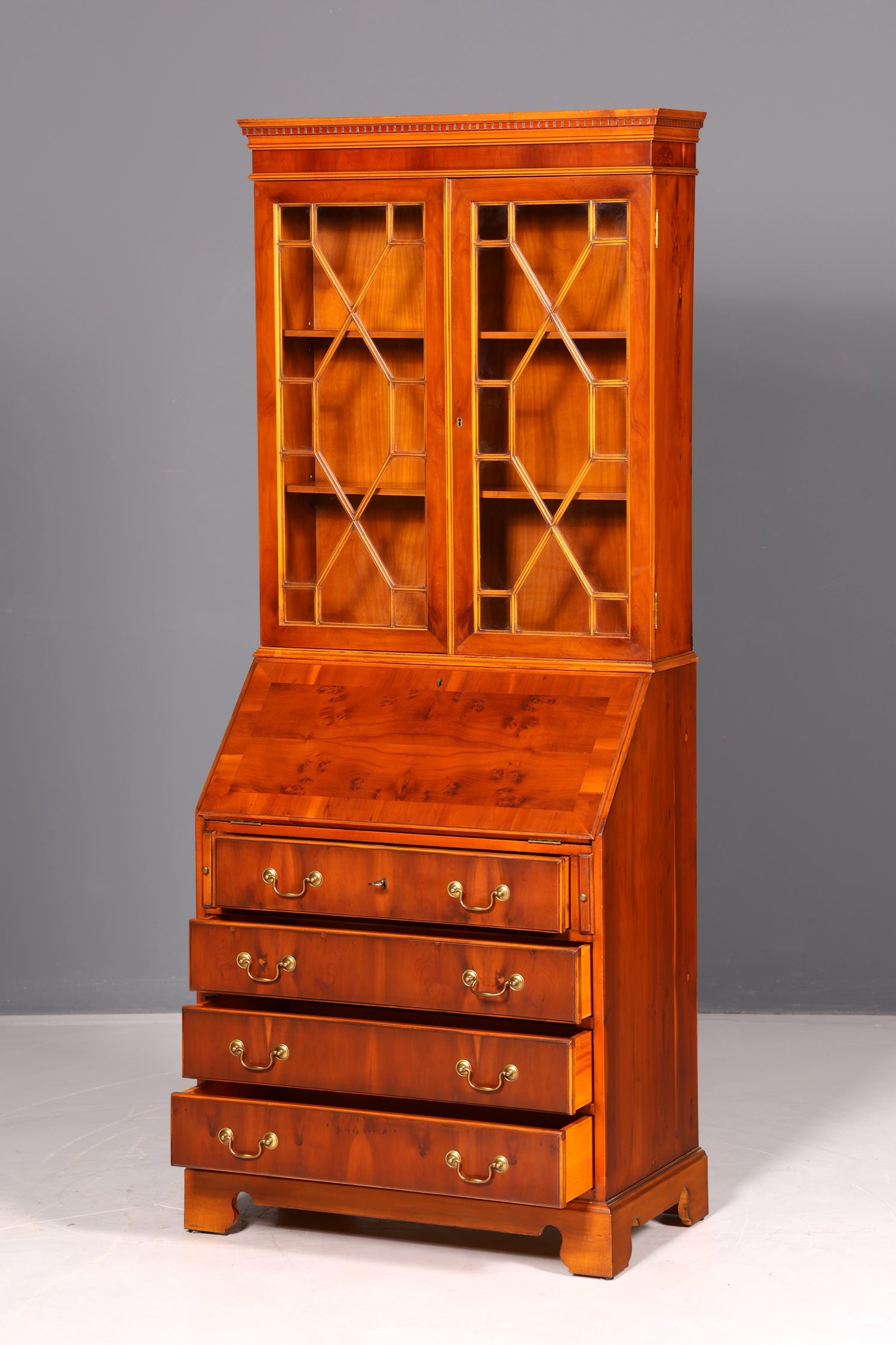 Wunderschöner Englischer Aufsatzsekretär Eibe Sekretär Vitrine Büro Antik Schrank Bibliothek Vintage
