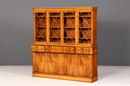 Beeindruckender Englischer Vitrinenschrank Echt Holz Sekretär Bibliothek Bücherschrank Buffet Antik Vintage