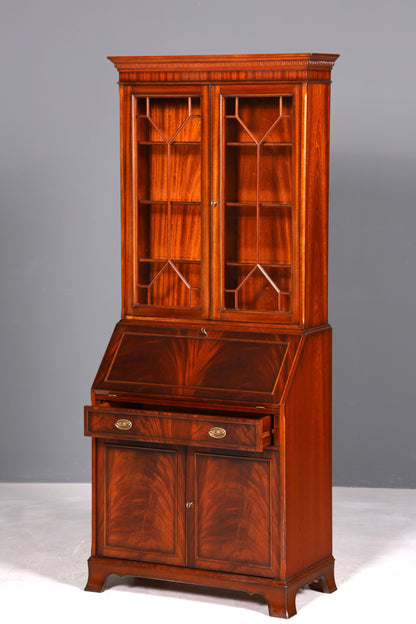 F943 Finish Stilvoller Englischer Sekretär Original Heldense Büro Aufsatzsekretär Eibe Antik 60S Vitrinen Schrank UK