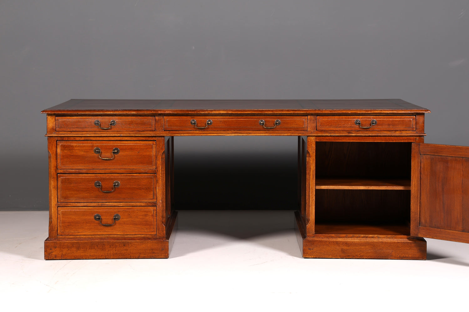 Impressive English XXL Writing Desk, Office Desk, Partner Desk, Antique Solid Wood Vintage
