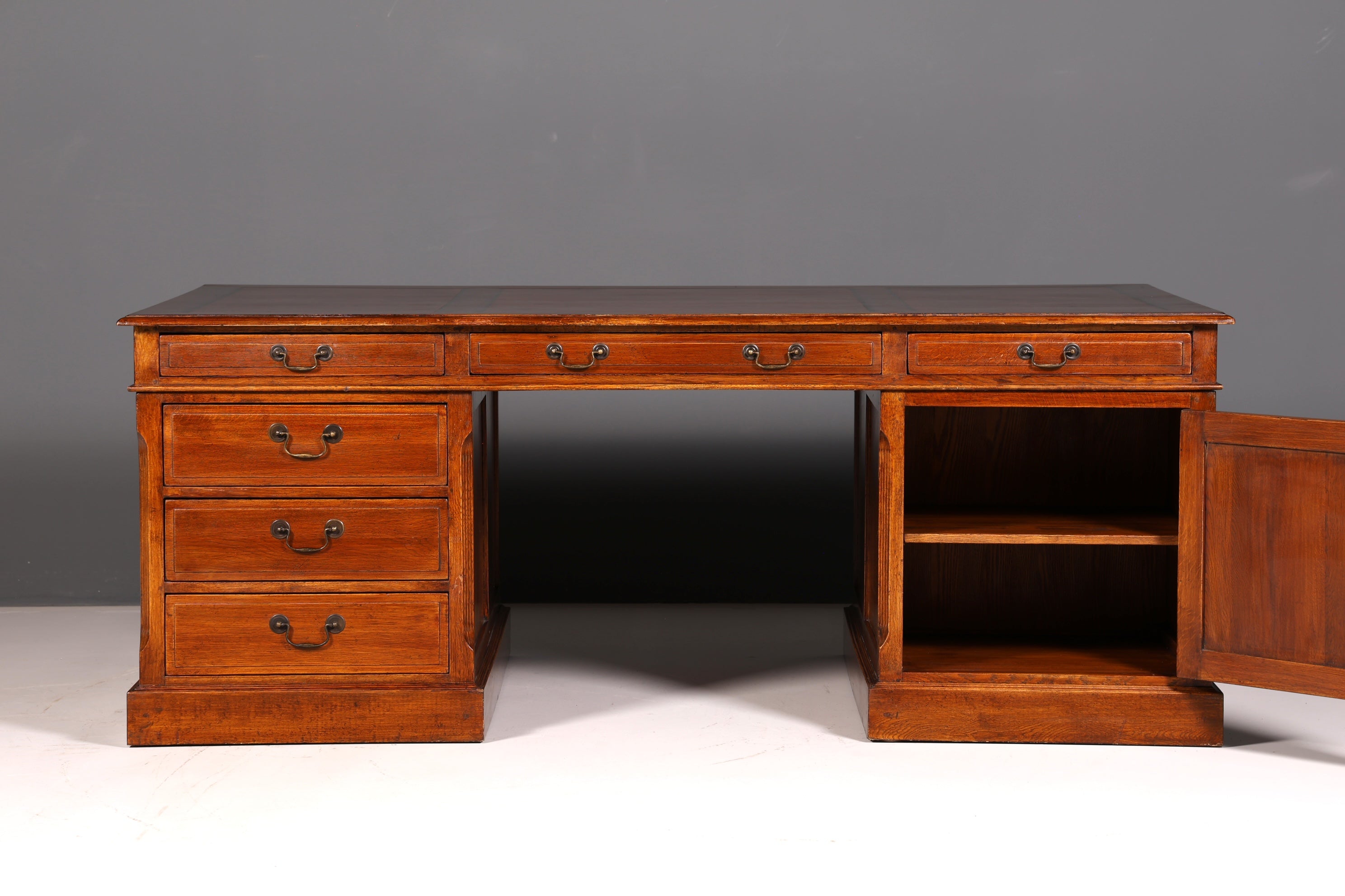 Impressive English XXL Writing Desk, Office Desk, Partner Desk, Antique Solid Wood Vintage