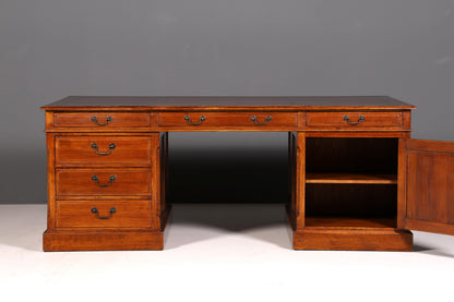 Impressive English XXL Writing Desk, Office Desk, Partner Desk, Antique Solid Wood Vintage