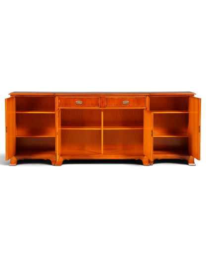 Hauptstadt Möblerei Heldense Sideboard aus englischer Eibe mit offenen Türen und Schubladen in antikem Design