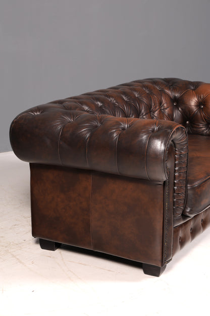Wunderschönes Original Chesterfield Sofa 2-Sitzer Couch England Echt Leder Polstersofa Englisch Vintage