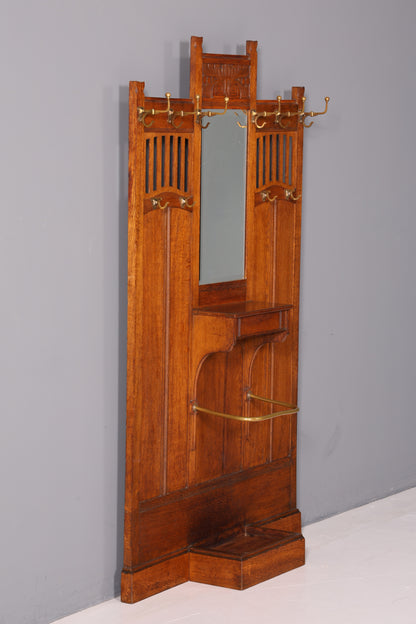 Traumhafte Jugendstil Flur Garderobe Kleiderwand Antik Gründerzeit Spiegel Facettenschliff Massivholz