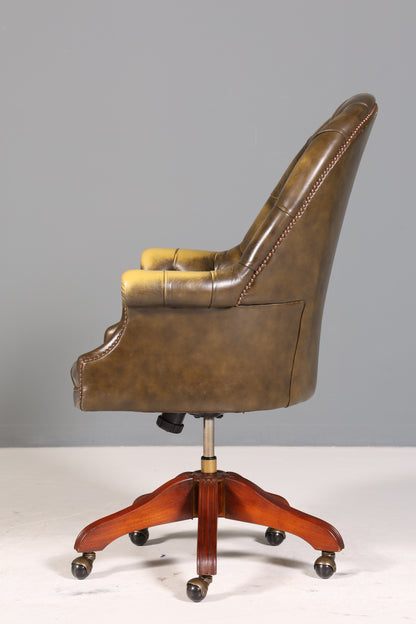 Wunderschöner Original Chesterfield Bürosessel &quot;Wade&quot; echt Leder Sessel Bürostuhl Captain Chair Sessel Office Chair 1 von 2