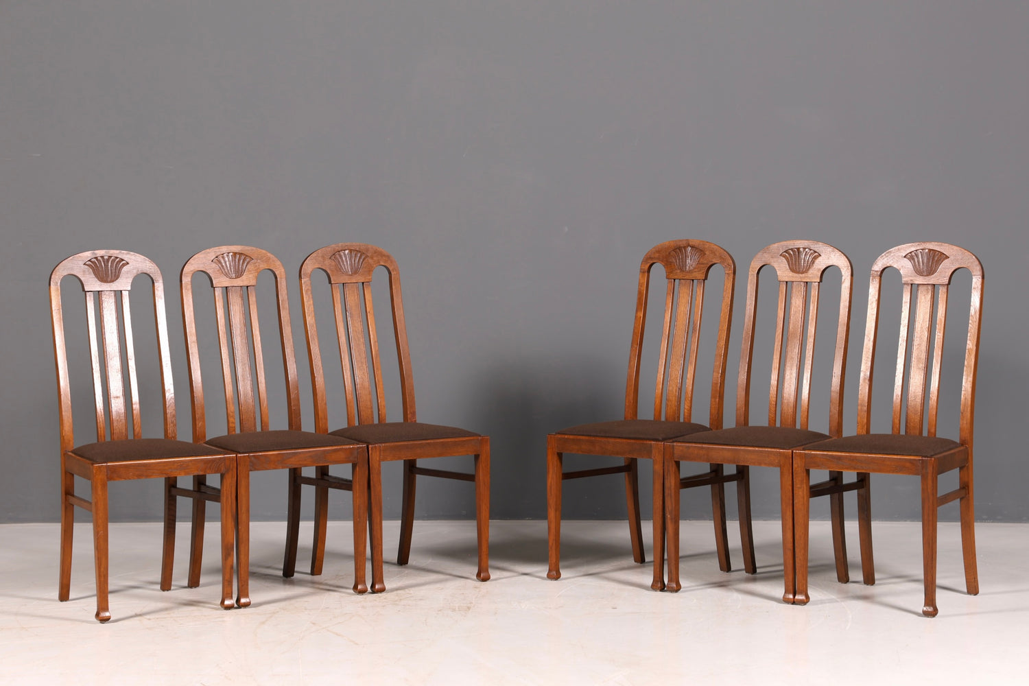 6x Wunderschöne Jugendstil Stühle Stuhl Set Antik Eiche Küchenstühle Esszimmerstühle um 1900