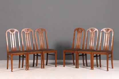 6x Wunderschöne Jugendstil Stühle Stuhl Set Antik Eiche Küchenstühle Esszimmerstühle um 1900