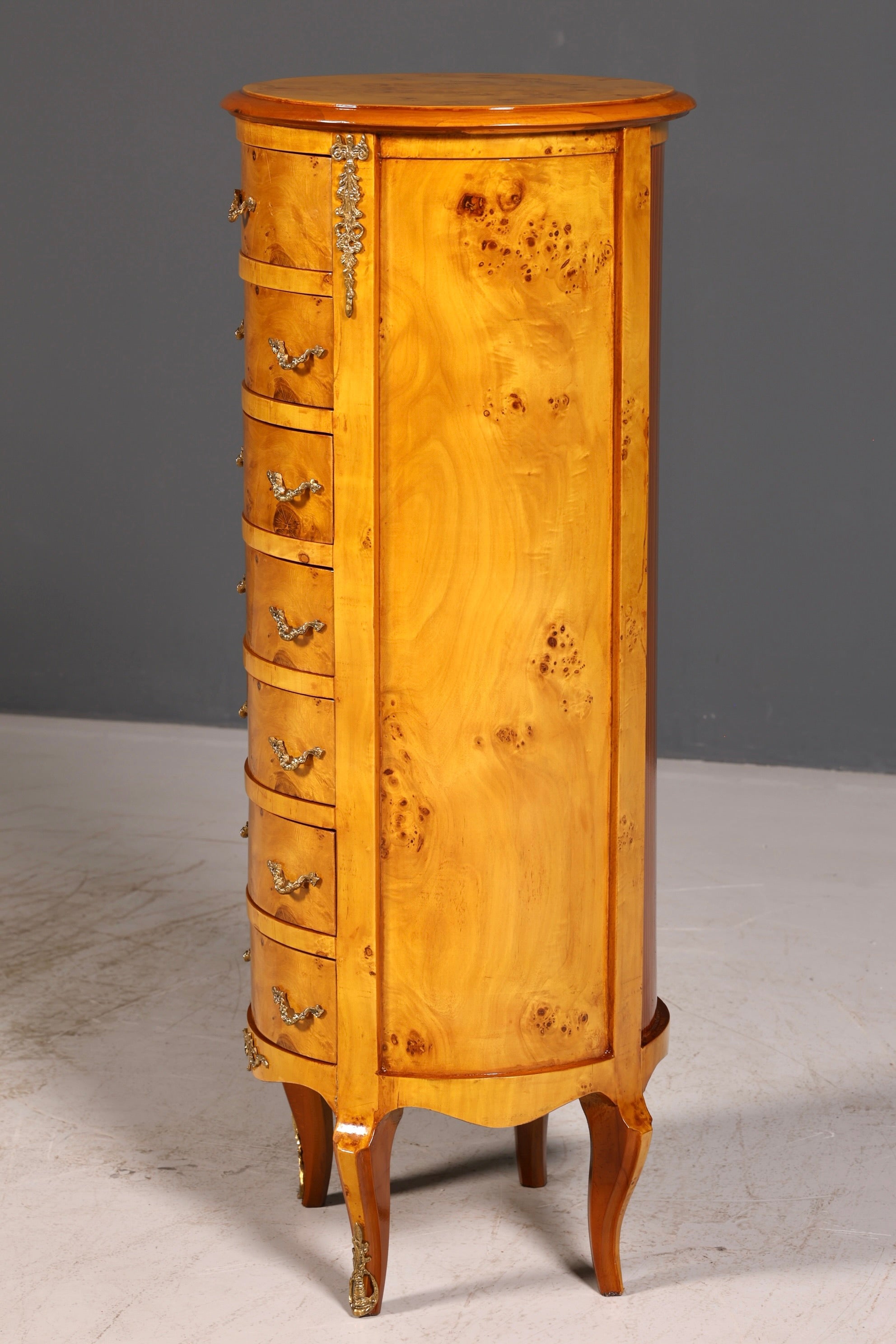 Stunning Baroque-style antique dresser, Louis XV style, Vertiko, birch, highboard, chest of drawers