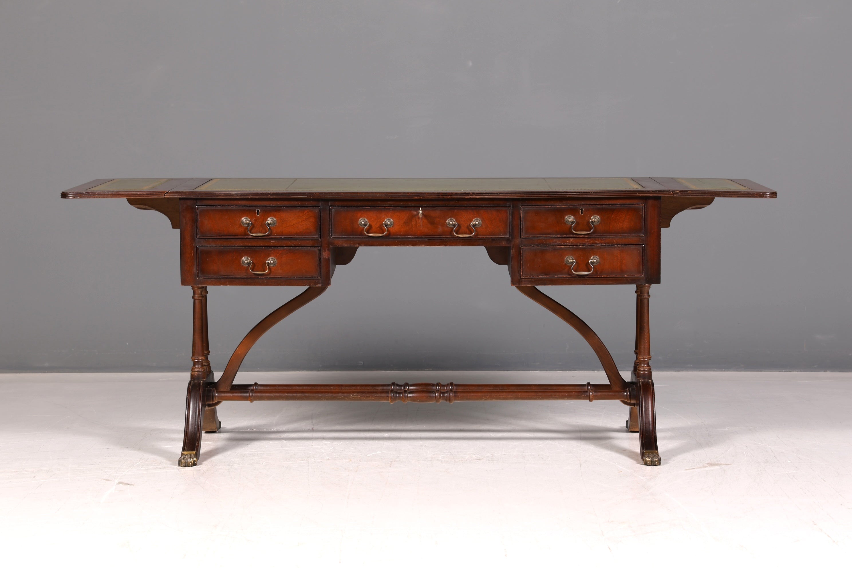 Beautiful English Desk Regency Folding Desk Genuine Leather Top Mahogany 60s Office Table