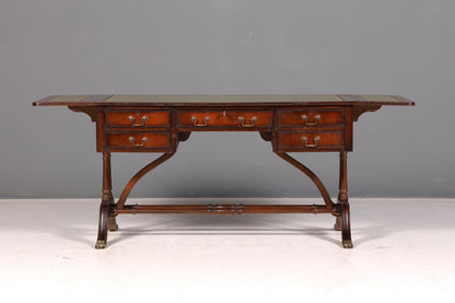 Beautiful English Desk Regency Folding Desk Genuine Leather Top Mahogany 60s Office Table