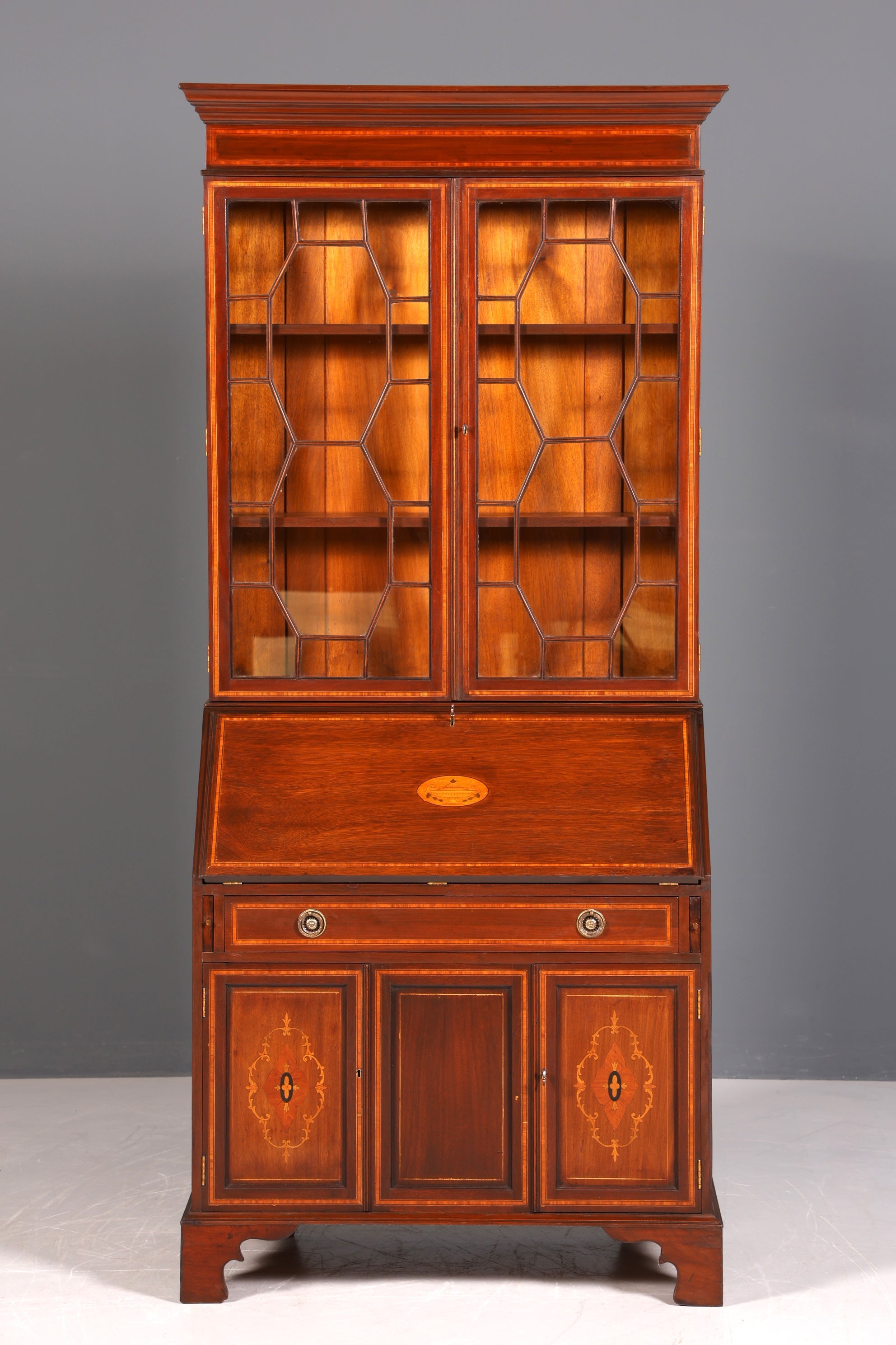 Wunderschöner Antik Englischer Sekretär Büro Aufsatzsekretär Vitrinen Schrank UK