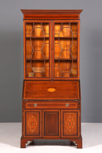 Wunderschöner Antik Englischer Sekretär Büro Aufsatzsekretär Vitrinen Schrank UK