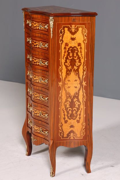 Traumhaftes Barock Stil Louis XV Highboard Intarsien Vertiko Kommode Schubladenkommode