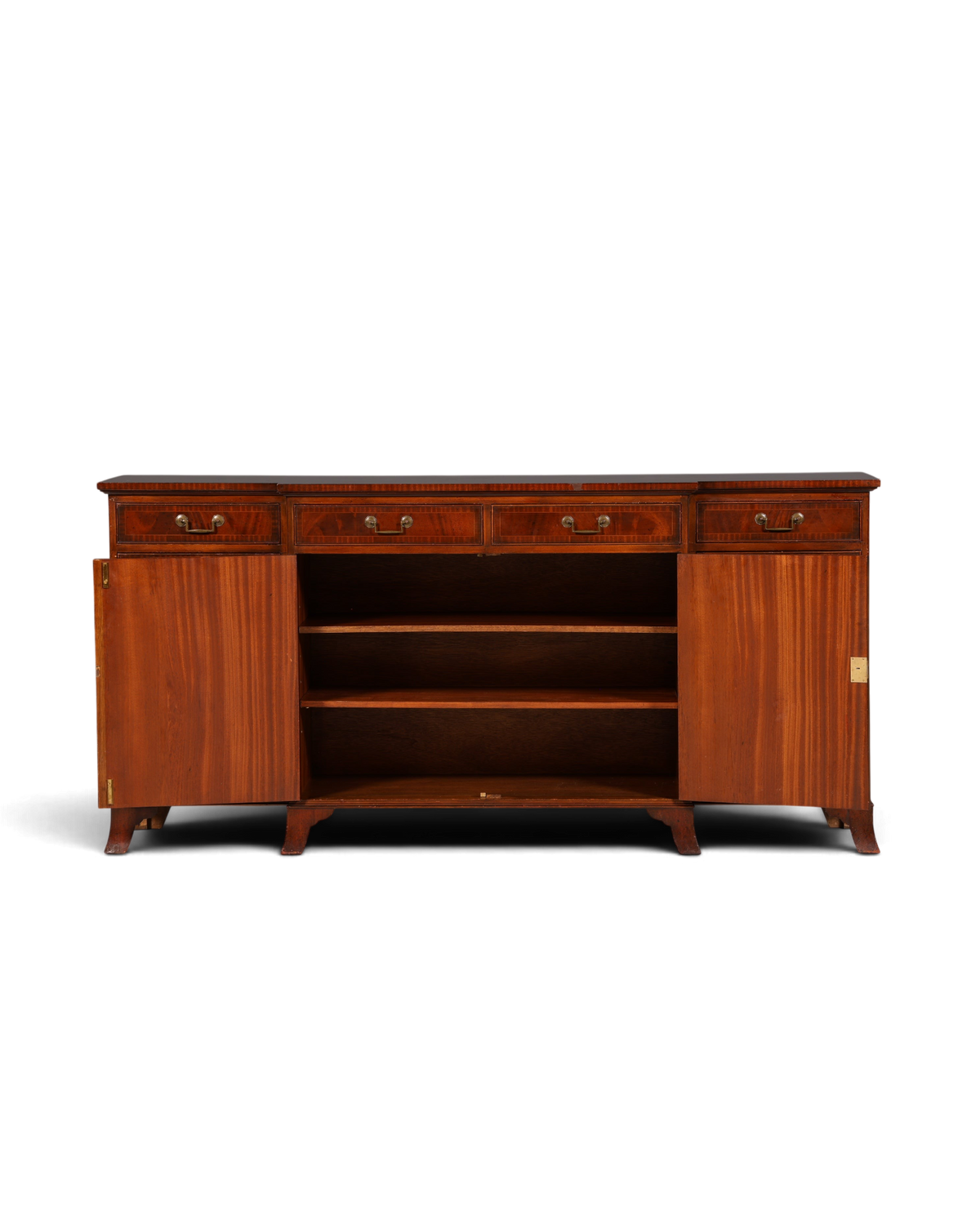 Hauptstadt Möblerei antikes englisches Mahagoni Sideboard mit Messinggriffen und offenem Schrankfach im Vintage Stil