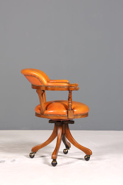 Wunderschöner Englischer Bürostuhl Captain Chair Englisch Cognac echt Leder Sessel Bürosessel