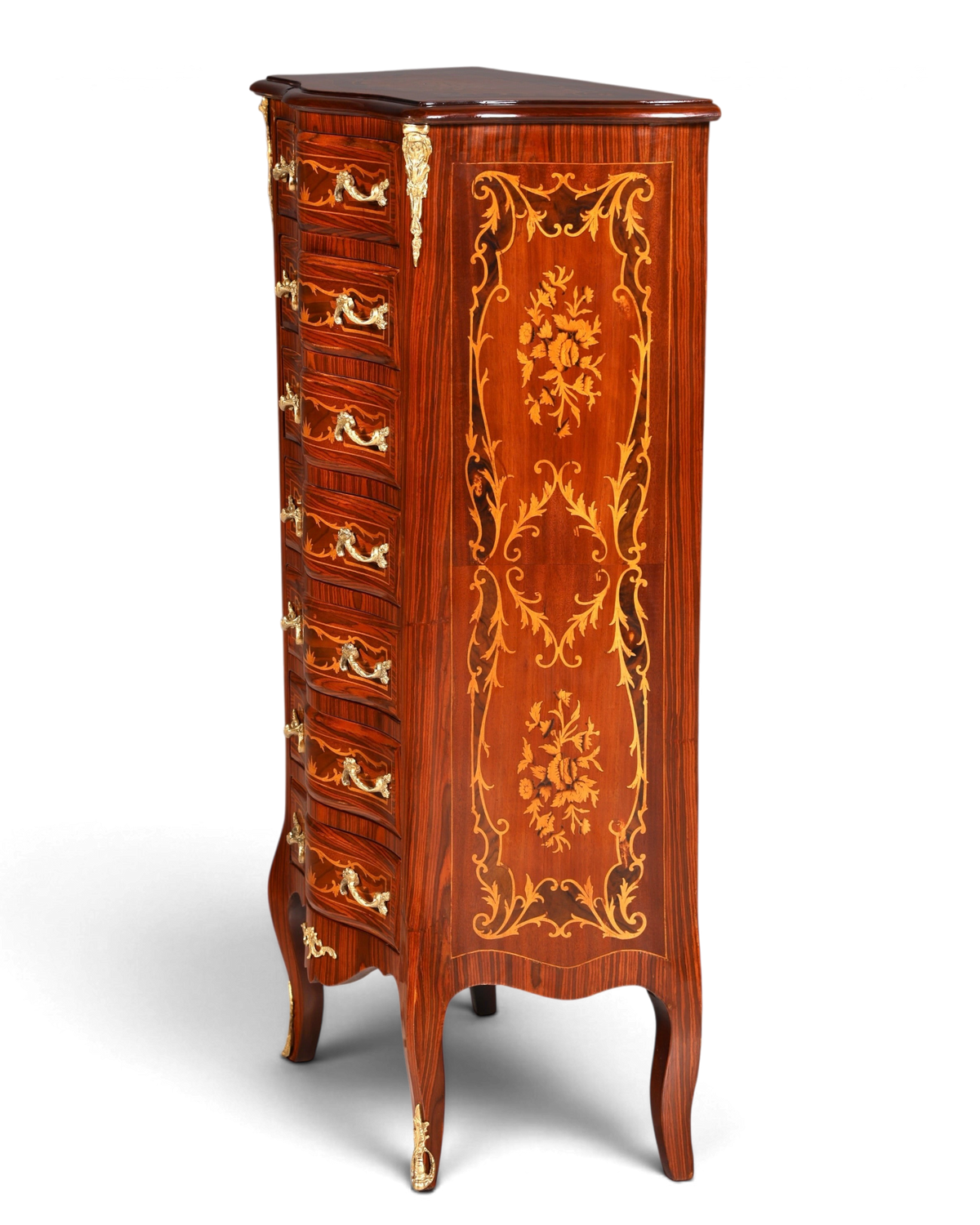 Stilvolles Barock Stil Louis XV Highboard Intarsien Vertiko Kommode Schubladenkommode