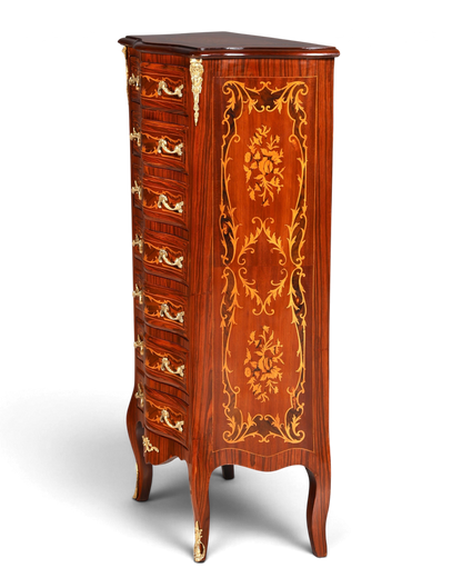 Stilvolles Barock Stil Louis XV Highboard Intarsien Vertiko Kommode Schubladenkommode